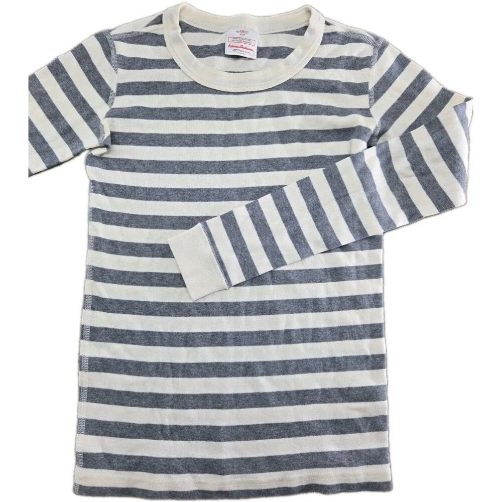 EUC Hanna Andersson Gray White Stripe Pajama Top US 12 (150cm) Organic Cotton